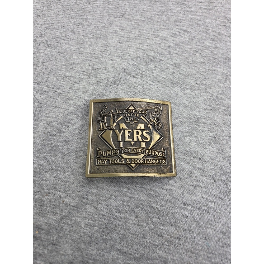 Vintage Heavy Working Class Myers Pumps Farm Equipment Belt Buckle Lewis Co